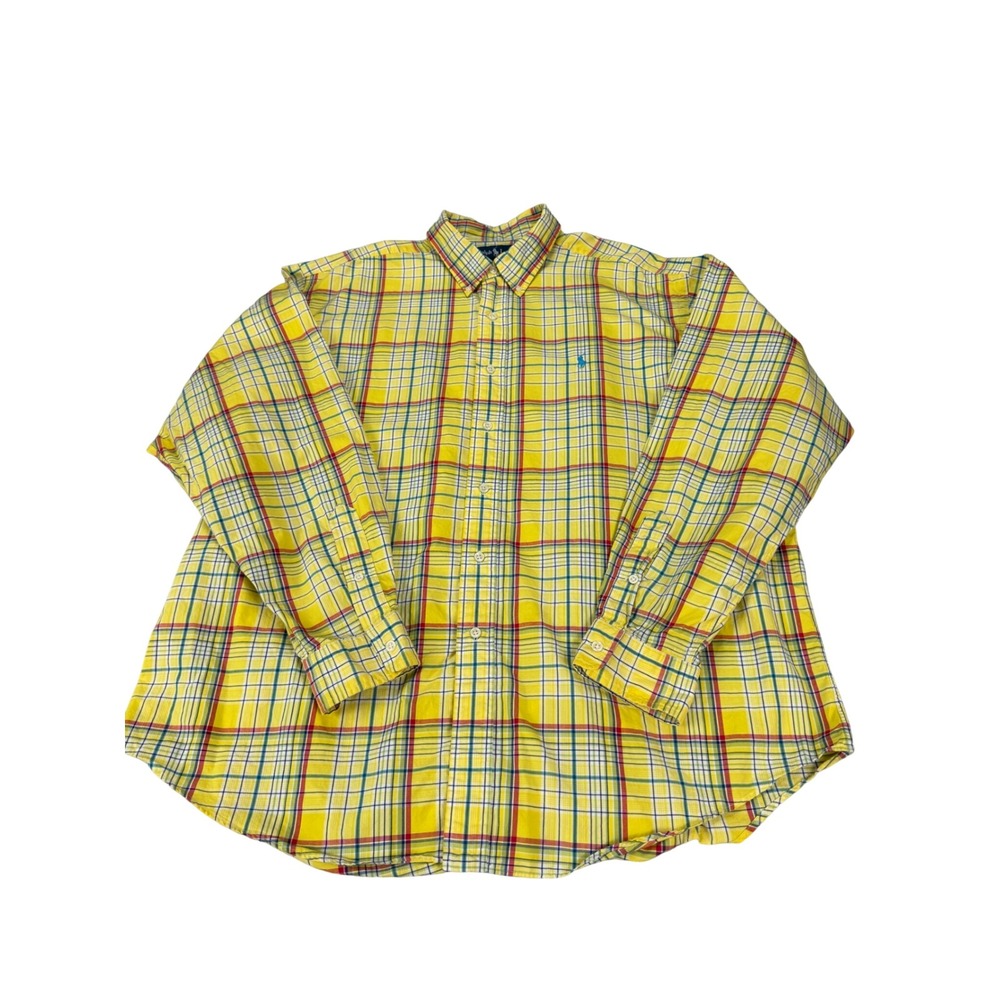 Ralph Lauren Classic Fit XXL Yellow Plaid Cotton Button Down Shirt Mens Long Slv